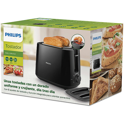 Тостер Philips Daily Collection 830Вт, кришка від пилу, пластик, чорний