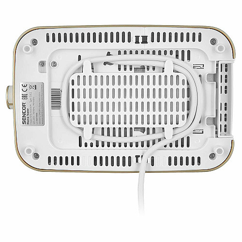 Тостер Sencor 930Вт, подогрев, размораживание, подсветка, пластик, бело-золотой.