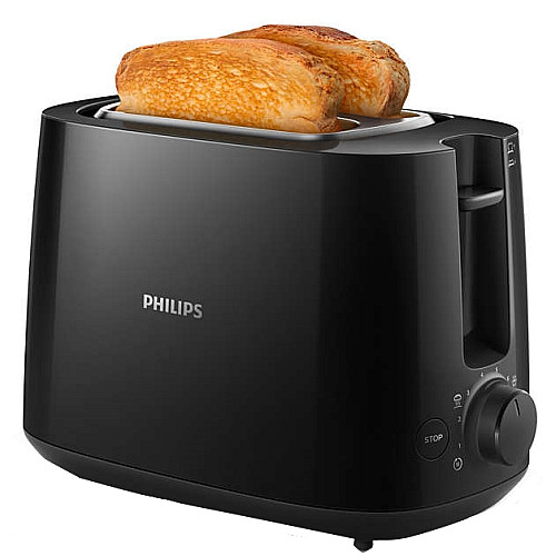 Тостер Philips Daily Collection 830Вт, кришка від пилу, пластик, чорний