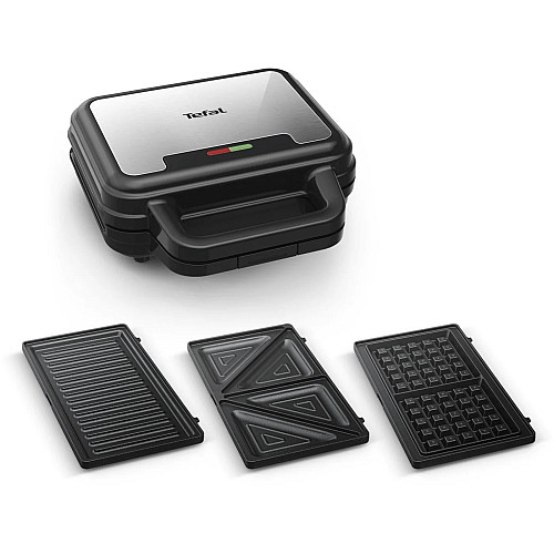 Мультимейкер Tefal UltraCompact 3in1 700Вт, тефлон, 3 пластини, корпус-метал, чорно-сірий