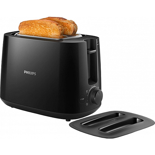 Тостер Philips Daily Collection 830Вт, кришка від пилу, пластик, чорний