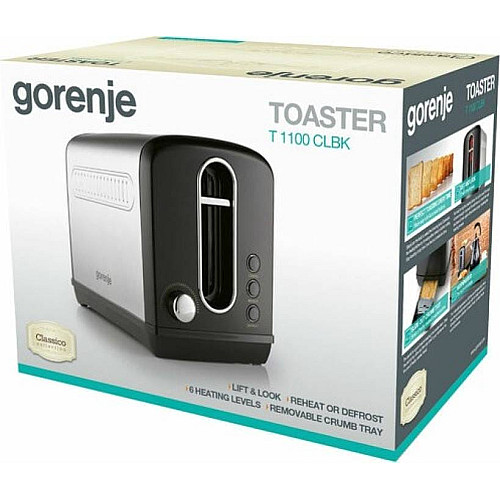 Тостер Gorenje, 950Вт, функц. размораживание, автоотключение, пластик+метал, черный