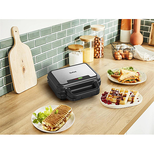 Мультимейкер Tefal UltraCompact 3in1 700Вт, тефлон, 3 пластини, корпус-метал, чорно-сірий