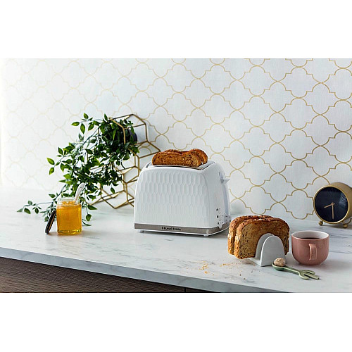 Тостер Russell Hobbs Honeycomb 850Вт, широкі слоти, пластик, білий