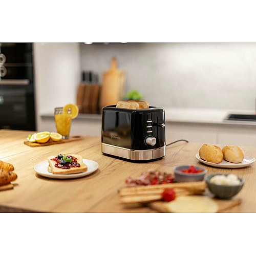 Тостер Gorenje 850Вт, підігрів, розморожування, пластик, чорний