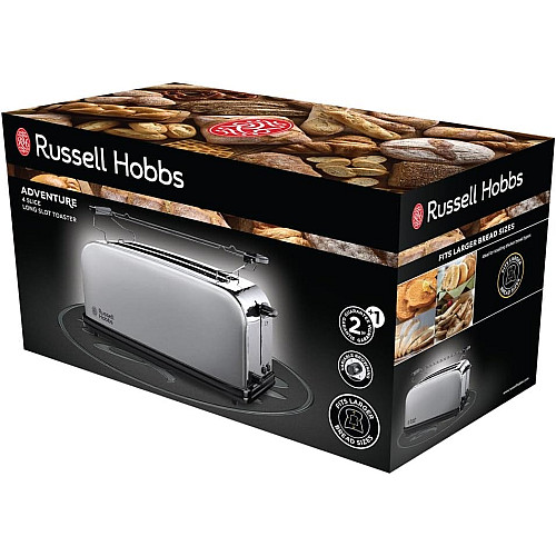 Тостер Russell Hobbs Oxford 1600Вт, длинные слоты на 4 тоста, металл, серебристый