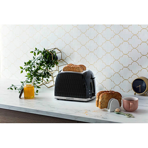Тостер Russell Hobbs Honeycomb 850Вт, широкі слоти, пластик, чорний