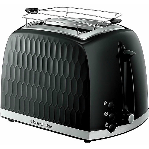 Тостер Russell Hobbs Honeycomb 850Вт, широкі слоти, пластик, чорний