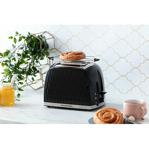 Тостер Russell Hobbs Honeycomb 850Вт, широкі слоти, пластик, чорний