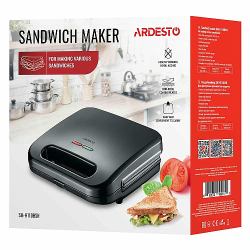 Сэндвичмейкер ARDESTO 700Вт, 1 пластина-сэндвич, корпус-пластик, черный