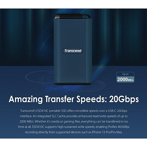 Портативний SSD Transcend 1TB USB 3.2 Gen 2x2 Type-C ESD410C R2000/W2000MB/s