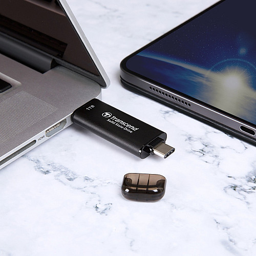 Портативний SSD Transcend  512GB USB 3.1 Gen 2 Type-A + Type-C ESD310 Чорний