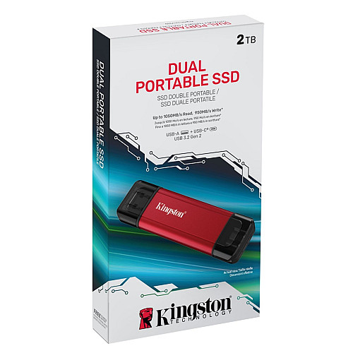 Портативний SSD Kingston 2TB USB 3.2 Gen 2 Dual USB-A R1050/W950MB/s