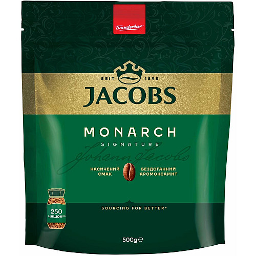 Кава Jacobs розчинна, 500г, Monarch, купаж арабіка/робуста