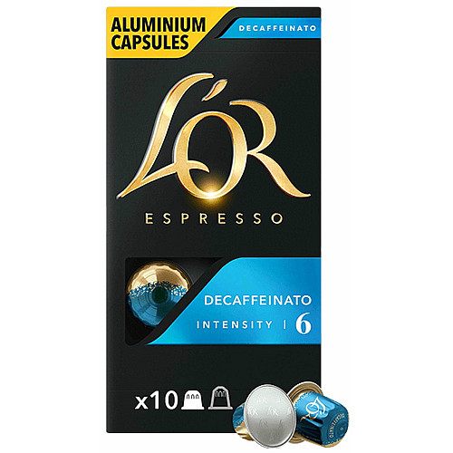 Кофе L`OR капсулы, Espresso Decaffeinato, арабика, 10шт, Nespresso, без кофеина