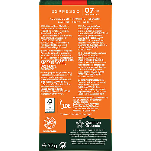Кава Jacobs  капсули, Espresso Classico, купаж арабіка/робуста, 10шт, Nespresso