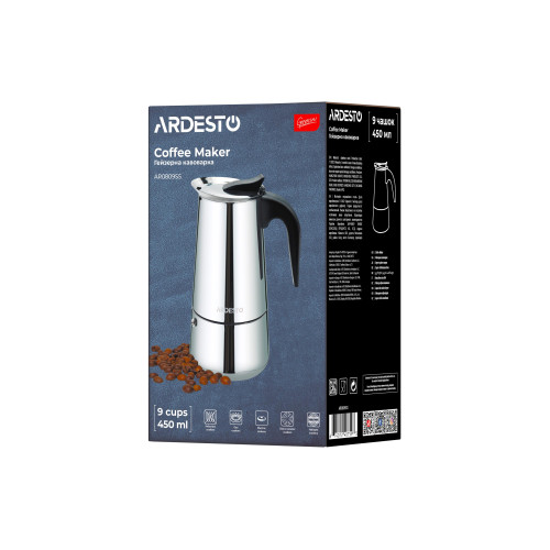 Гейзерна кавоварка ARDESTO Gemini Apulia, 0.45л, 9 чашок, нержавіюча сталь