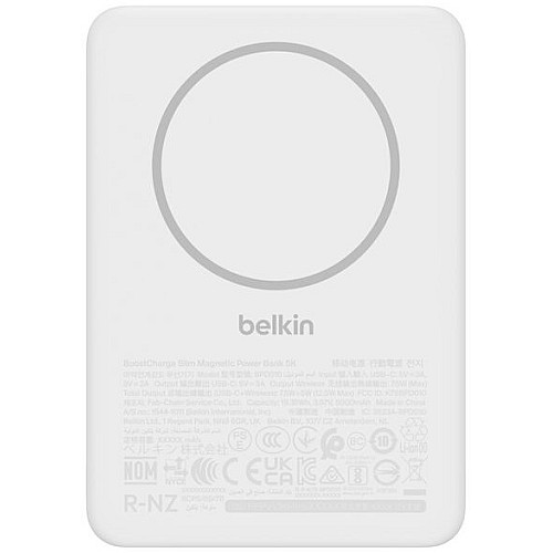 Акумулятор портативний літій-іонний Power Bank Belkin 5000мА·год, Slim Magnetic, білий