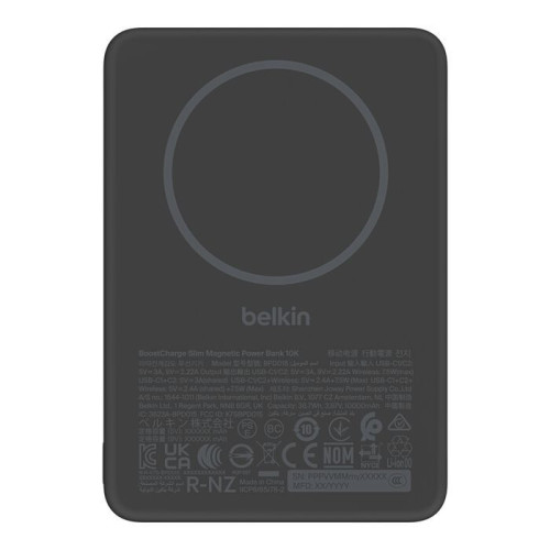 Акумулятор портативний літій-іонний Power Bank Belkin 10000мА·год, 15Вт, Slim Magnetic, чорний
