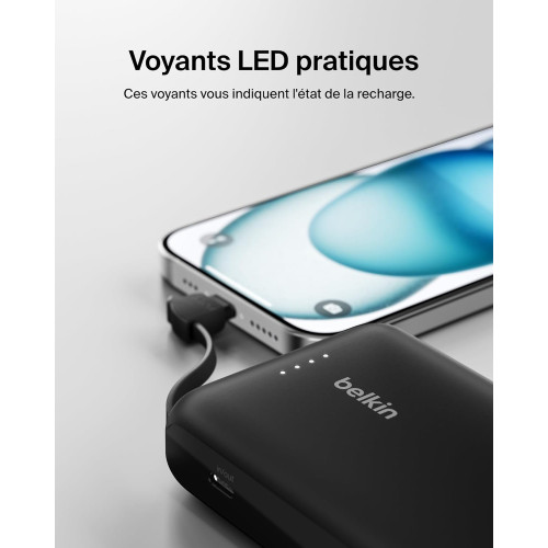 Акумулятор портативний літій-іонний Power Bank Belkin 10000мА·год, 20Вт, з інтегрованим кабелем USB-C, чорний