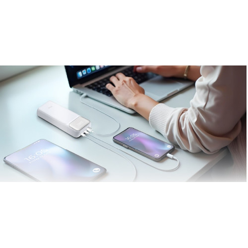 Акумулятор портативний літій-іонний Power Bank D-Link 20000мА*год, 65Вт PD 3.0, QC 3.0, 2xUSB-C, 1xUSB-A з дисплеєм, білий