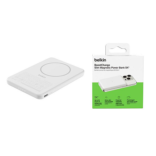 Акумулятор портативний літій-іонний Power Bank Belkin 5000мА·год, Slim Magnetic, білий