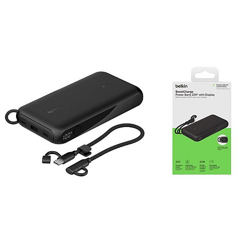 Акумулятор портативний літій-іонний Power Bank Belkin 20000мА·год, 20Вт, з дисплеєм, чорний