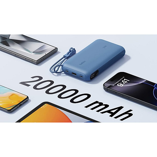 Акумулятор портативний літій-іонний Power Bank Belkin 20000мА·год, 20Вт, з дисплеєм, синій