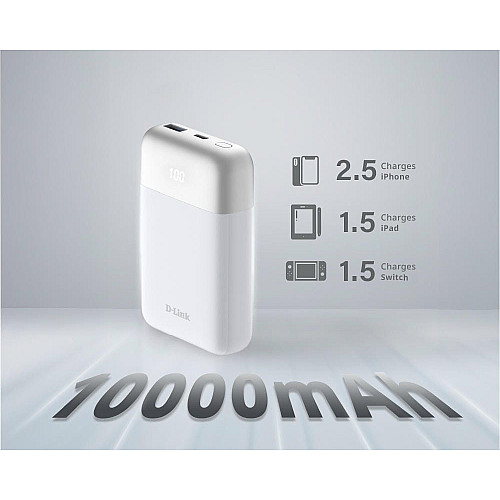 Аккумулятор портативный литий-ионный Power Bank D-Link 10000мА*ч 18Вт 1xUSB-A, 1xUSB-C, белый