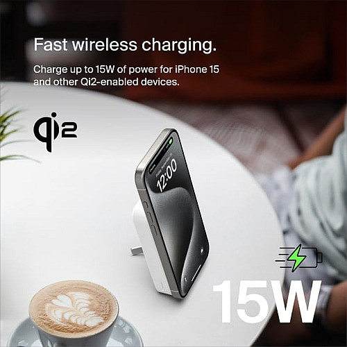 Аккумулятор портативный литий-ионный Power Bank Belkin 8000мА·ч, 15Вт, Magnetic Qi2, белый