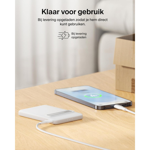 Акумулятор портативний літій-іонний Power Bank Belkin 5000мА·год, 20Вт PD/Qi2 15Вт, Magnetic Kickstand, білий