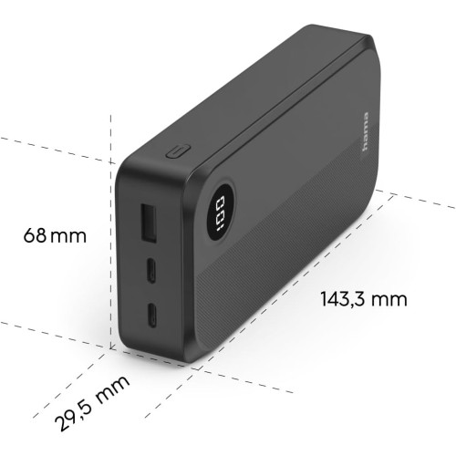 Акумулятор портативний літій-іонний Power Bank Hama 20000 мА·год, 2хUSB-C/USB-A, black