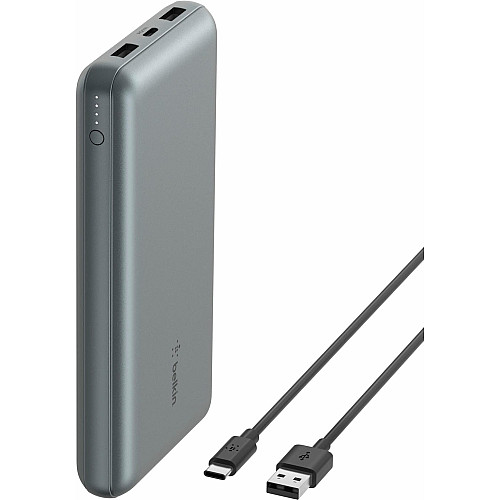 Акумулятор портативний літій-іонний Power Bank Belkin 10000мА·год, 15Вт, 2хUSB-A/USB-C, cірий