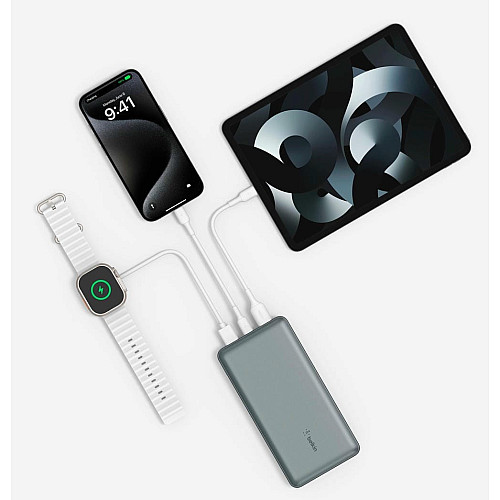Акумулятор портативний літій-іонний Power Bank Belkin 10000мА·год, 15Вт, 2хUSB-A/USB-C, cірий