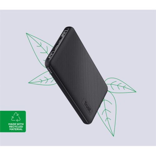 Акумулятор портативний літій-іонний power bank Trust Primo ECO, 10000мА·год, 2хUSB-A/USB-C, 15W, чорний