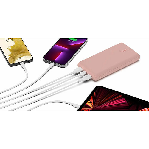 Аккумулятор портативный литий-ионный Power Bank Belkin 20000мА·ч, 15Вт, 2хUSB-A/USB-C, розовый