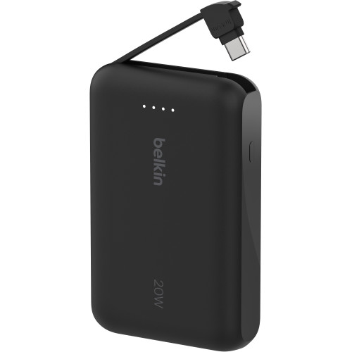 Акумулятор портативний літій-іонний Power Bank Belkin 10000мА·год, 20Вт, з інтегрованим кабелем USB-C, чорний