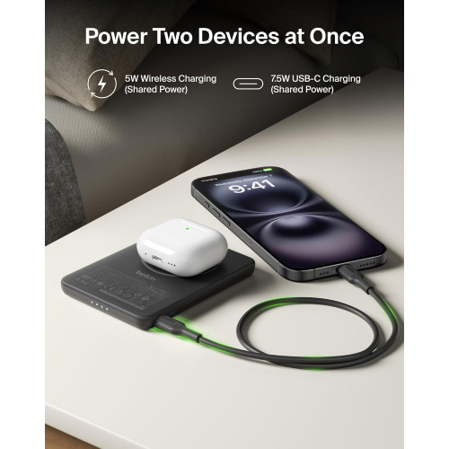 Акумулятор портативний літій-іонний Power Bank Belkin 5000мА·год, 15Вт/Qi2 7.5Вт, Slim Magnetic Ring, чорний