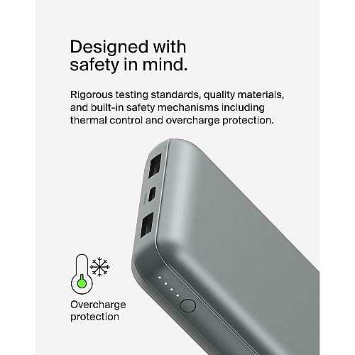Акумулятор портативний літій-іонний Power Bank Belkin 20000мА·год, 15Вт, 2хUSB-A/USB-C, cірий