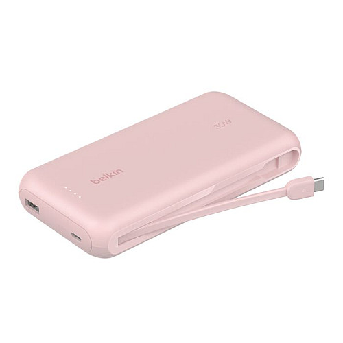 Акумулятор портативний літій-іонний Power Bank Belkin 20000мА·год, 30Вт, з інтегрованим кабелем USB-C, рожевий