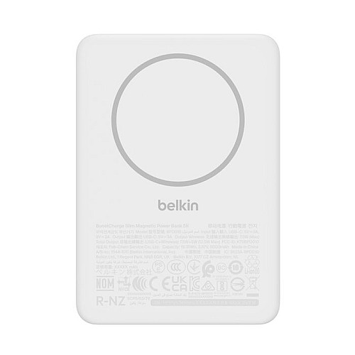 Акумулятор портативний літій-іонний Power Bank Belkin 5000мА·год, Slim Magnetic, білий
