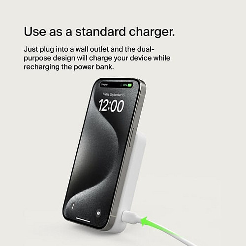 Аккумулятор портативный литий-ионный Power Bank Belkin 8000мА·ч, 15Вт, Magnetic Qi2, белый