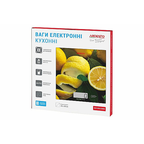 Весы ARDESTO кухонные Lemon, 5кг, AAAx2 в комплекте, стекло, многоцветный