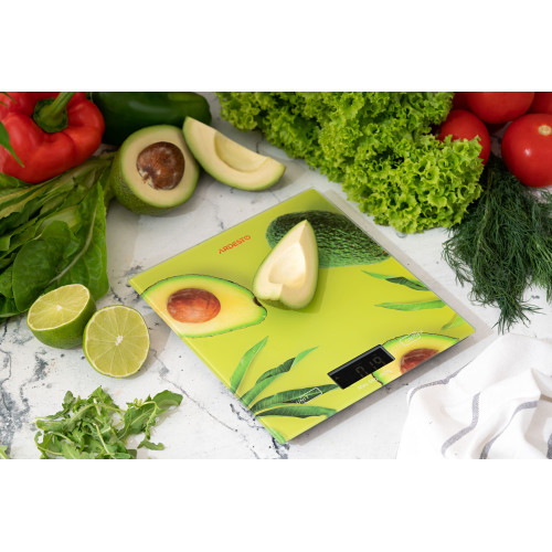 Ваги ARDESTO кухонні Avocado, 5кг, AAAx2 в комплекті, скло, багатокольоровий