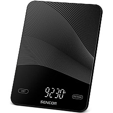 Ваги Sencor кухонні, 10кг, акумулятор 250mAh, USB-C, сенс. керув., скло, чорний