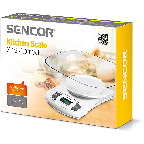 Весы Sencor кухонные с чашей, 5кг, CR2032x1 в комплекте, пластик, белый