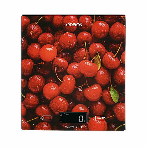 Весы ARDESTO кухонные CHERRY, 5кг, AAAx2 в комплекте, стекло, многоцветный