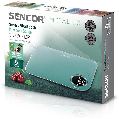 Весы Sencor кухонные, 5кг, подключение к смартфону, AAAx2, пластик, зеленый