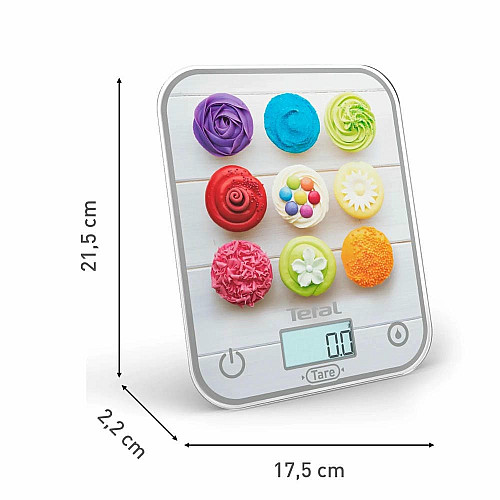 Весы Tefal кухонные Optiss Cake Pops, 5кг, AAAx2 в комплекте, стекло, разноцветные