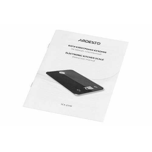 Ваги ARDESTO кухонні, 5кг, CR2032x2 в комплекті, скло, чорний